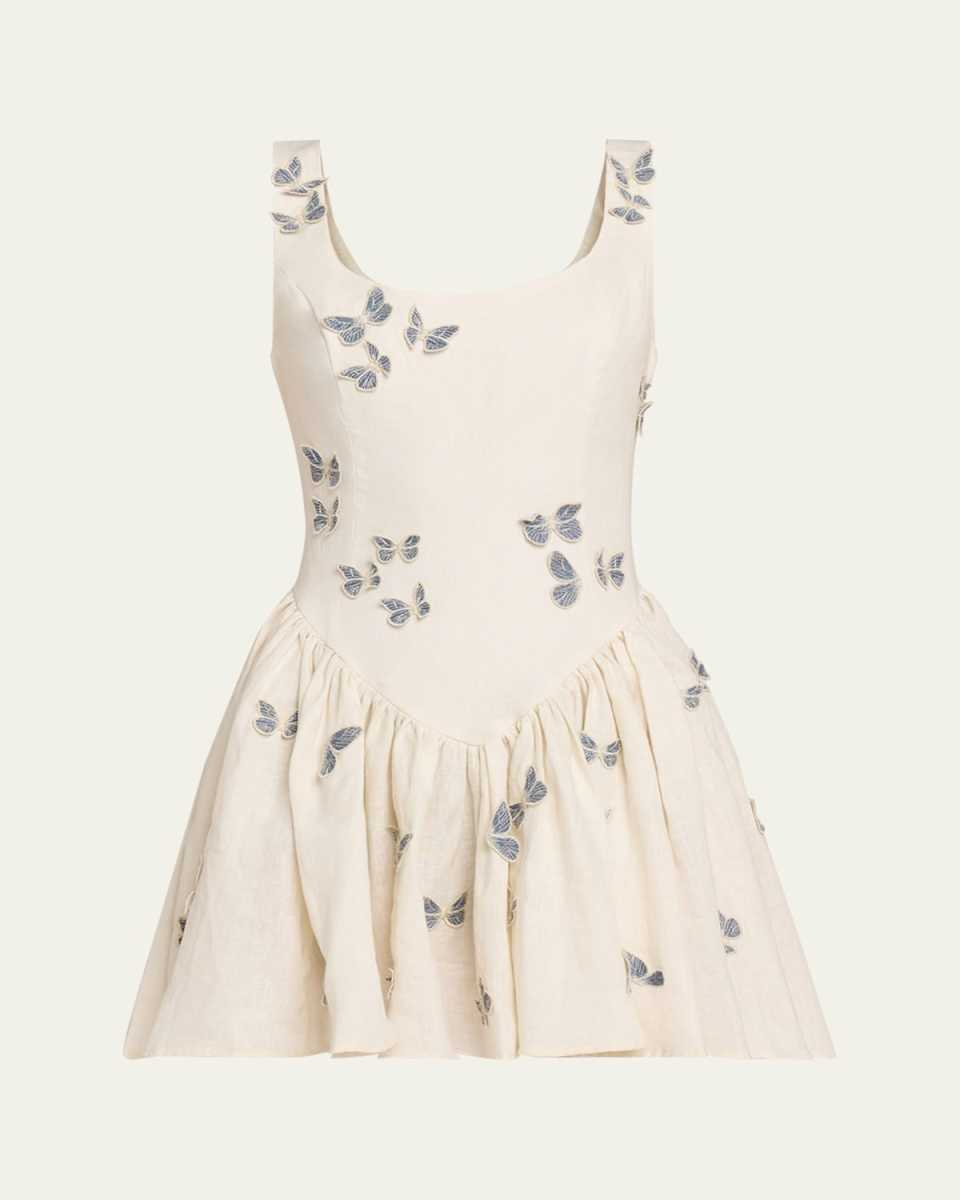 Pluma Drop-Waist Butterfly Mini Dress